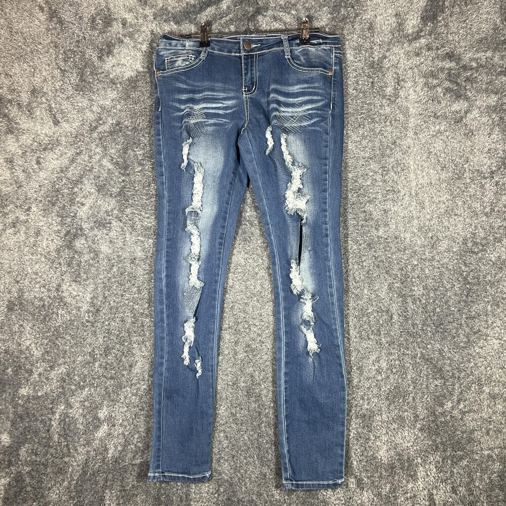 GoGo Jeans Skinny Jeans Womens 9 Blue Distressed Ripped Stretch Denim Pants